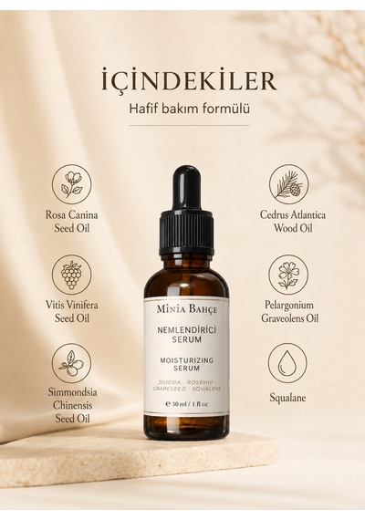 Minia Bahçe Squalene ve Bitkisel Yağlarla Günlük Yüz Bakımı Cilt Nemlendirici Serum 30 ML