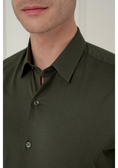 Efor Slim Fit Pamuk Uzun Kol Klasik Haki Gömlek Gk 745 Haki