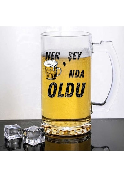 "her Şey Biranda Oldu Tasarım Bira Bardağı Mizahi Hediyelik Cam Bira Bardağı" Renkli