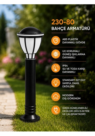 Zita Bahçe Aydınlatma Kupa Armatür 80 CM Siyah Uzun Ip54
