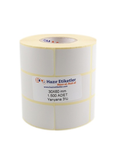 Pp Opak Etiket 30mm X 60mm 1500 Adet Yan Yana 3 Lü 1