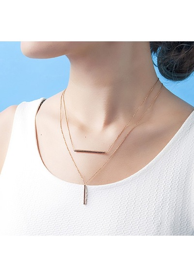 Kuyumcudukkani Yeni Trend Çift Çubuk Figürlü İkili Kolye -37241-r Rose Gold