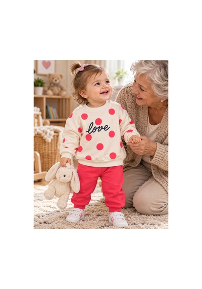 Genel Markalar Puantiyeli Love Kız Bebek Takımı Krem - 927543148 Krem