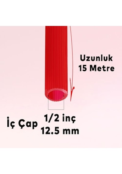 Badem10 Bahçe Çeşme Su Hortumu İç Çap 1/2 Naturel Silikonlu Sulama Araç Yıkama Hortum 15 Metre