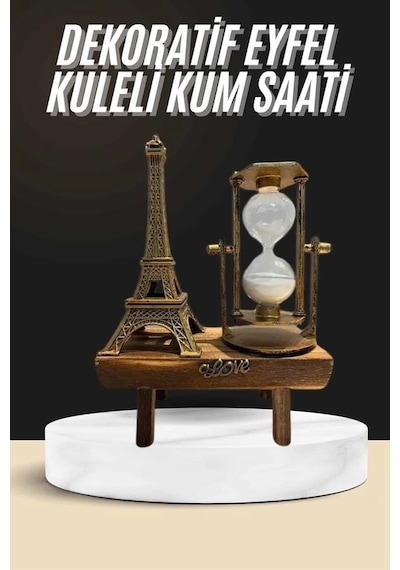 Mey İthalat Retro Eyfel Kulesi Ve Kum Saati Dekoratif Ahşap Görünümlü Masa Biblosu -