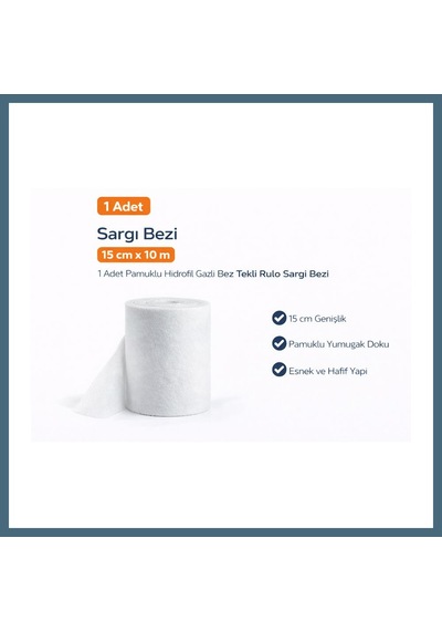 Bezos Sargı Bezi 15 Cm X 10 M 1 Adet Pamuklu Hidrofil Gazlı Bez Tekli Rulo Sargı Bezi Agc