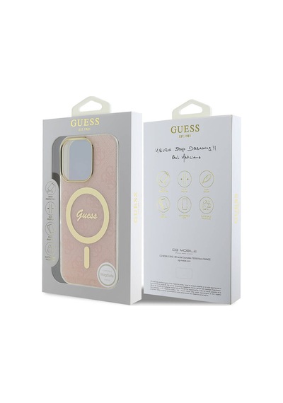 Apple iPhone 16 Pro Max Uyumlu Kılıf Guess Lisanslı Magsafe Özellikli Yazı Logolu 4g Desenli Pembe