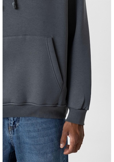 Vamos Basic Oversize Yıkamalı Hoodie Füme