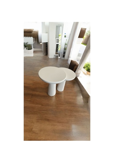 Wood Wooden Ahşap 2'li Set Fitilli Mantar Yan Sehpa Modern Beyaz Renk Fiskos Beyaz