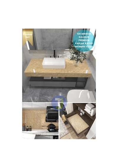 Technojet Kendinden Yapışkanlı Mermer Desen Folyo Mutfak Banyo Tezgah Duvar Kaplama 60cmx500cm Sarı