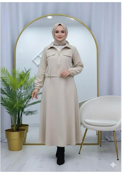 Lovie Moda Kadın Beli Lastikli İkili Takım Bej