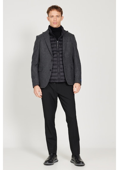AC&Co / Altınyıldız Classics Erkek Slim Fit Dar Kesim Kırlangıç Yaka Desenli Yünlü Ceket Antrasit