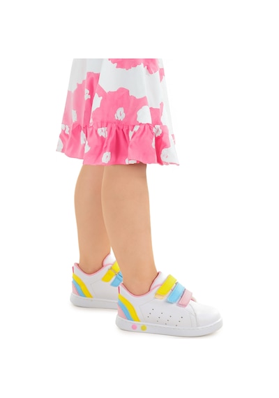 Kiko Kids Lunce Cırtlı Işıklı Kız Bebek Spor Ayakkabı Beyaz - Pembe
