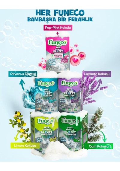 Funeco Pop Pınk Klozet Tuvalet Wc Temizleyici, Avantajlı Set, 2 Kutu, 8 Paket Aktif Köpüklü, Ekolojik