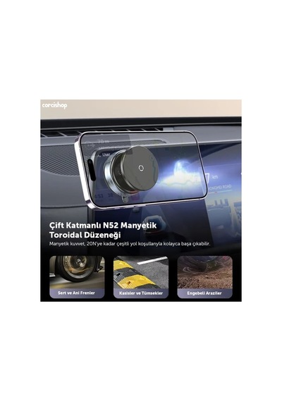 Tesla Model Y/x/s/juniper İçin Kablosuz Araç Telefon Tutucu Manyetik Aynaya Cama Zemine Yapışır K009 Siyah
