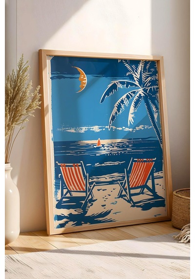 Tropikal Plaj Manzarası Çerçeveli Tablo - Pop Art Poster Tablo