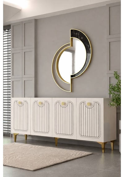 Milano Lazer Pleksi Desen Konsol Tv Sehpası Çok Amaçlı Dolap 180 Cm Ba Beyaz - Altın Milano Lazer Pleksi Desen Konsol Tv Sehpası Çok Amaçlı Dolap 180 Cm Ba Beyaz - Altın