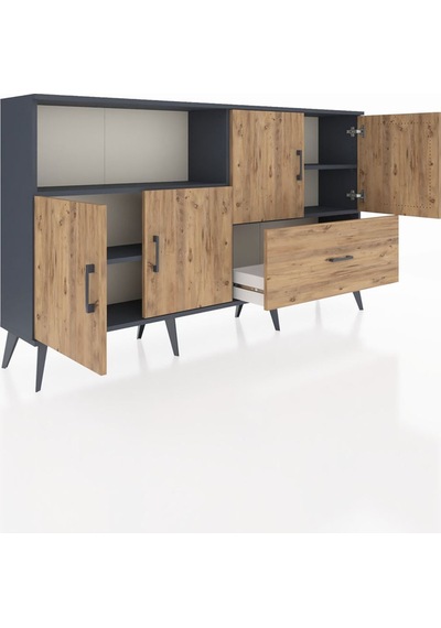 Arges Konsol 4 Raflı Tek Çekmeceli 4 Kapaklı 176x30x99 Antrasit-ç Antrasit-çam Arges Konsol 4 Raflı Tek Çekmeceli 4 Kapaklı 176x30x99 Antrasit-ç Antrasit-çam