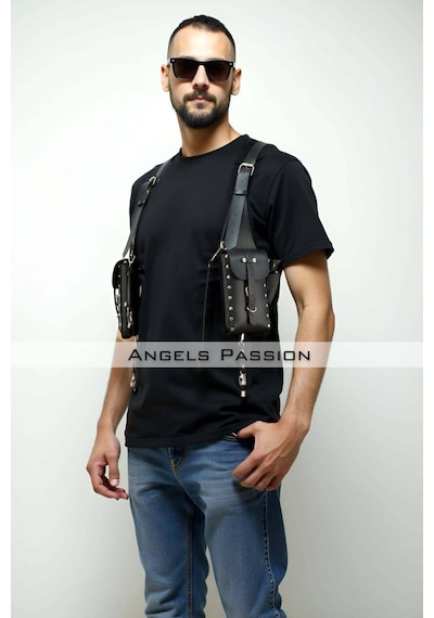 İkikareshop Çantalı Şık Erkek Harness, Holster Bag, Leather Holster Bag - Brfm235 Çok Renkli