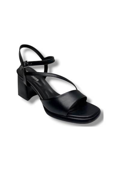 Erbay 402-26 Cilt Deri Anatomik Kalın Topuklu Kadın Sandalet 7cm Siyah