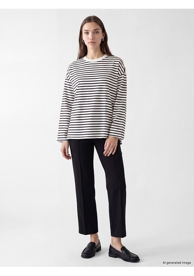 Lcw Modest Kahverengi Çizgili Oversize Kadın Sweatshirt Tunik