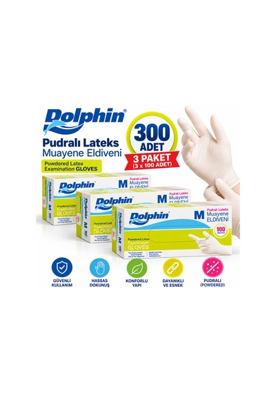 Pudralı Lateks Latex Muayene Eldiveni Tek Kullanımlık M Beden 3 Paket
