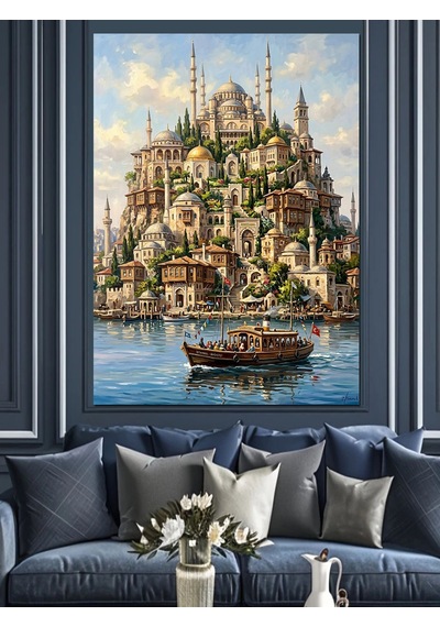 İstanbul Fantastik Şehir Tepesi Dekoratif Kanvas - Mdf Ahşap Tablo Çok Renkli