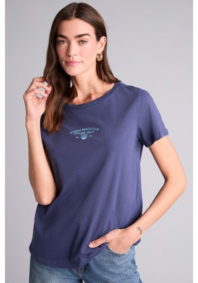 Defacto Baskılı İndigo Kadın T-shirt H1384ax/ın231