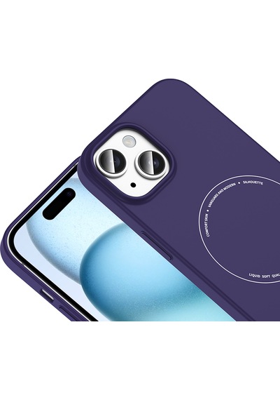 Maks Technology iPhone Uyumlu 15 Kılıf M-safe Şarj Özellikli Kamera Korumalı Mkst Elio Sert Pc Kapak - Derin Mor