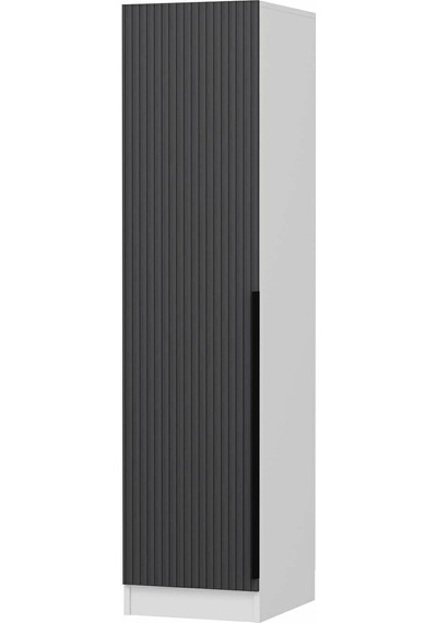 Minar Kale 1 Kapaklı Raflı Dolap Beyaz - Antrasit Çizgili Mebran 190cm Çok Renkli