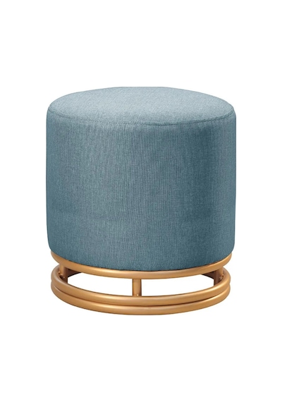 Nuvi Puf Gold Metal Çerçeveli Keten Çok Amaçlı Dekoratif Oturak, Makyaj Oturağı,montajsız Puf Bench Füme