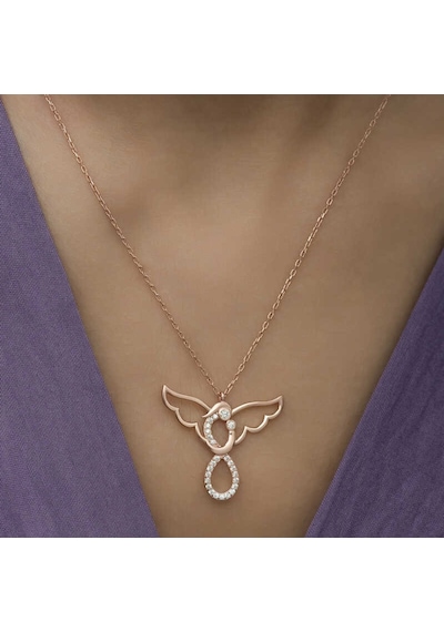 925 Ayar Gümüş Rose Altın Kaplama Kaplama Kaplama Melek Anne Ve Çocuk Bayan Kolye Rose Gold