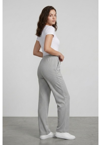 Genius Store Kadın Pantolon Beli Lastikli Cepli Rahat Kalıp Kadın Spor Pantolon Gri