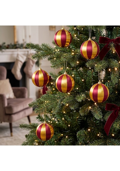 Karaca Home New Year Strip 6'lı Ağaç Süsü Kırmızı Gold Diğer