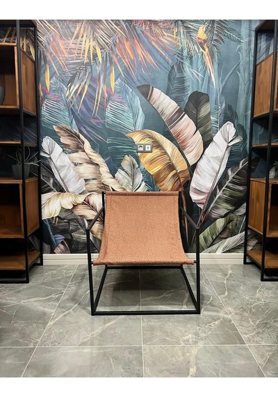 Rafadi Modern Dekoratif Metal Ayaklı Berjer Salon Oturma Odası Balkon Berjeri Kiremit