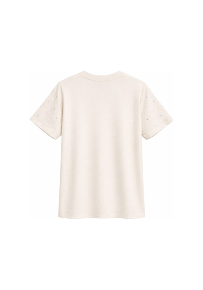 Mixray 2057 Kadın %100 Pamuk Bisiklet Yaka Taş Detaylı T-shirt Taş