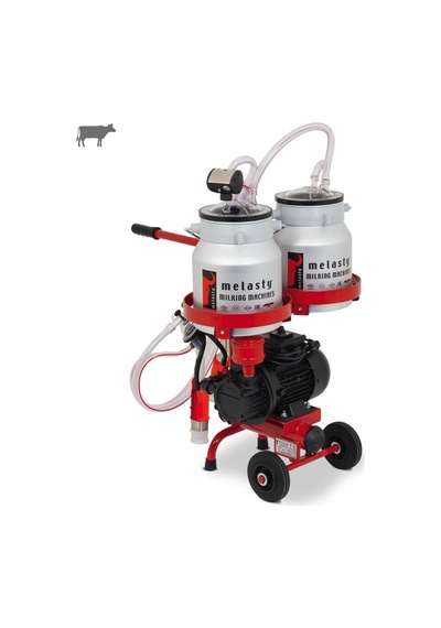 Melasty Micro Tekli İnek Süt Sağma Makinesi Alüminyum Güğüm - Silikon Memelik Çift Güğüm Kuru Pompa