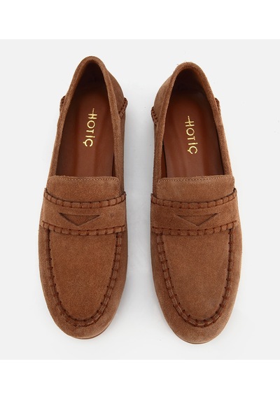 Hotiç Kadın Süet Deri Taba Dikiş Detaylı Günlük Loafer