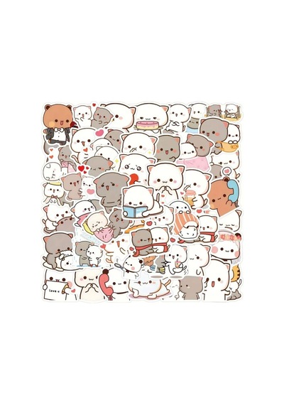 Ms Major Selection 50'li Cute Peach Cat Stickers, Sticker Seti Laptop Notebook Tablet Sticker Seti Abanoz