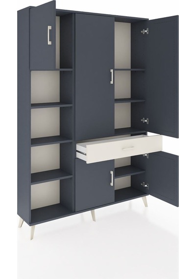 Arges Dolap 8 Raflı Tek Çekmeceli 5 Kapaklı 132x30x195 Antrasit-antrasit/aytaşı Antrasıt/aytası