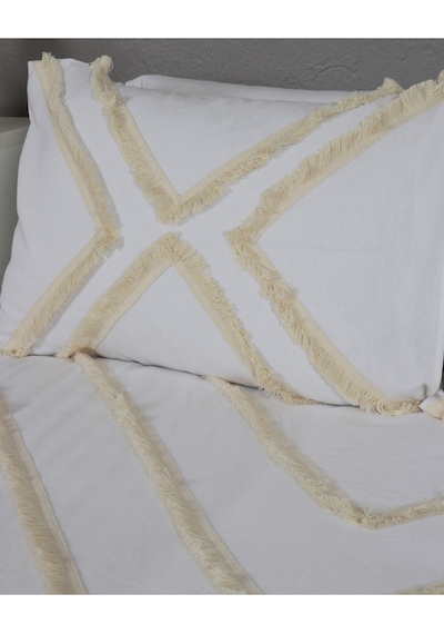 Dnc Home Tekstil Ndchome Beyaz Pamuk Keten Çoklu Püsküllü Tek Kişilik Nevresim Takımı 1 Yedek Yastıklı
