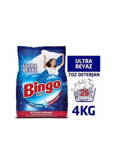 Bingo Matik Ultra Beyaz için Toz Çamaşır Deterjanı 2 x 4 KG
