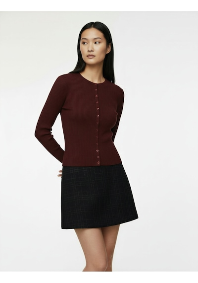 Koton Slim Fit Uzun Kollu Düğmeli Bisiklet Yaka Triko Hırka Bordo 6wal90040ıt Bordo