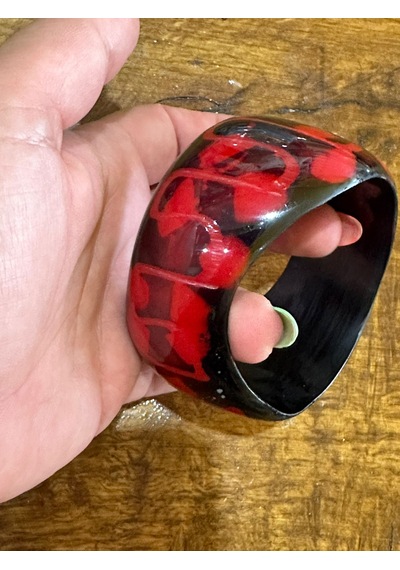 Kırmızı Oyma Kemik Kadın Hint Bileziği Çap 7 Cm Çok Renkli