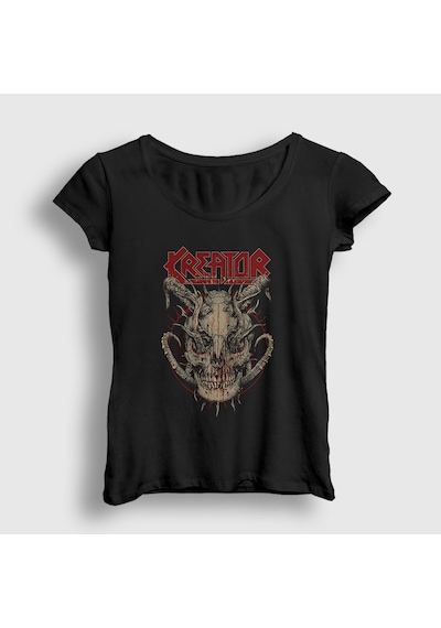 Presmono Kadın Skull Kreator T-shirt Siyah
