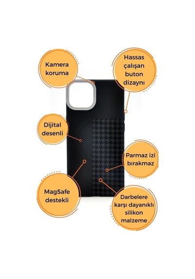Apple Uyumlu iPhone 16 Pro Dijital Desenli Magsafe Şarj Özellikli Silikon Kapak Kılıf Füme