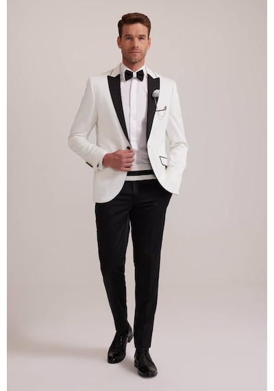 Ysf Erkek Krem Kırlangıç Yaka Slim Fit Damatlık