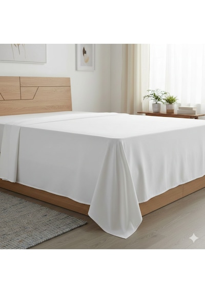 Tek Kişilik Düz Çarşaf Pamuklu Kumaş Lastiksiz Çarşaf 160x240 Beyaz