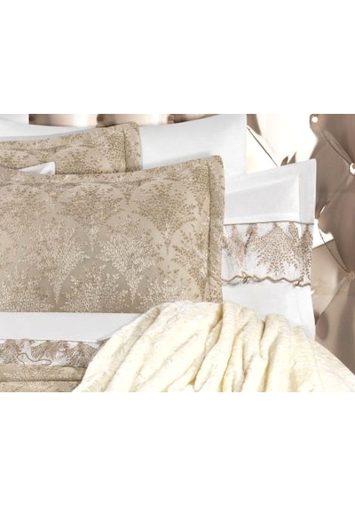 Goldroom Home Buket 11 Parça Nakışlı Nevresim Takımlı,kadife Yatak Örtüsü Ve Battaniyeli Çeyiz Seti Vizon