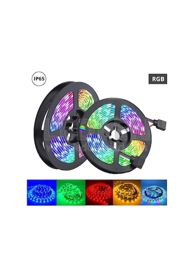 Jenerik Rgb Şerit 5 Metre 16 Renkli Kumandalı Adaptörlü Çift Taraflı Bant Çok Renkli
